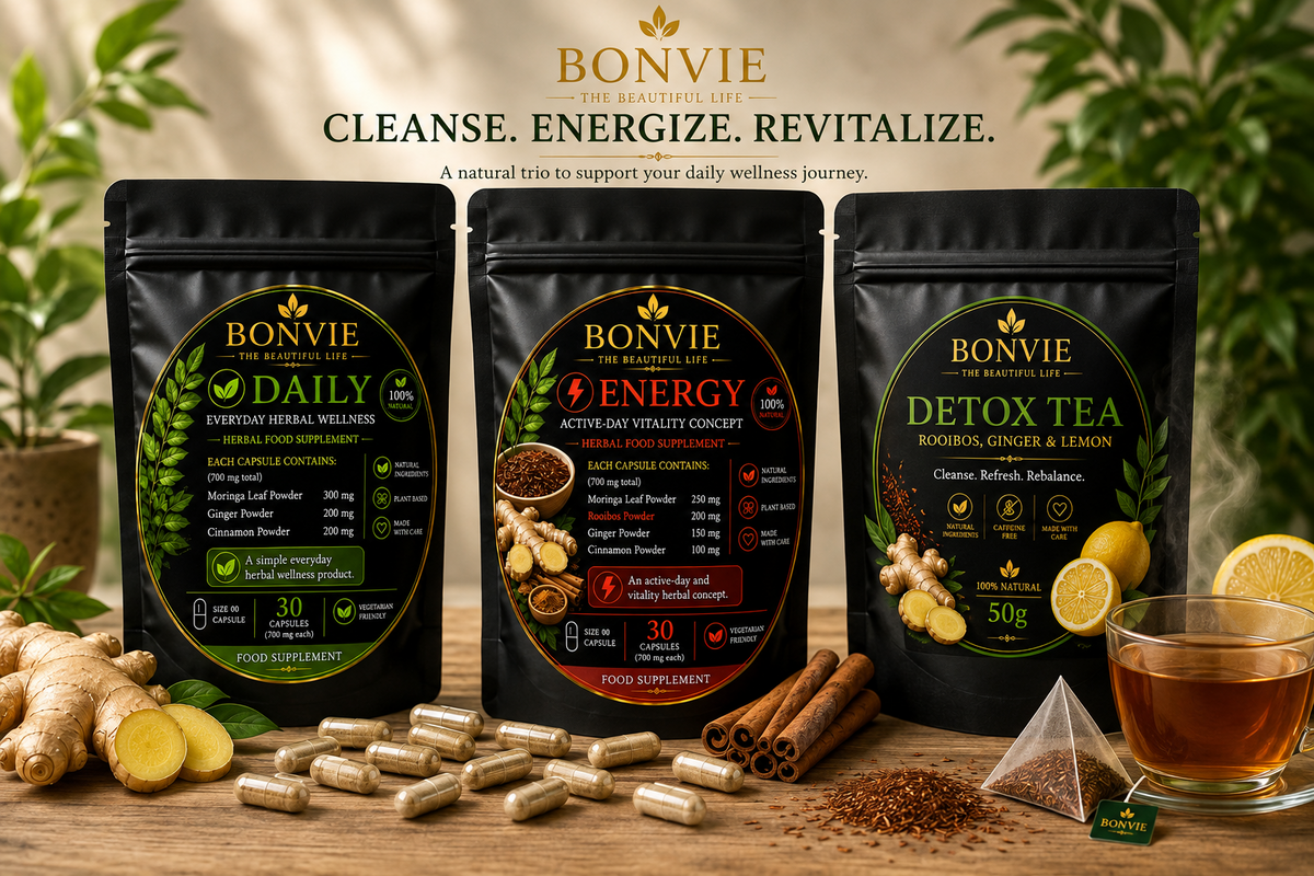 BONVIE wellness collection featuring Daily, Energy and Detox products