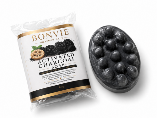 BONVIE Activated Charcoal Loofah Massage Soap
