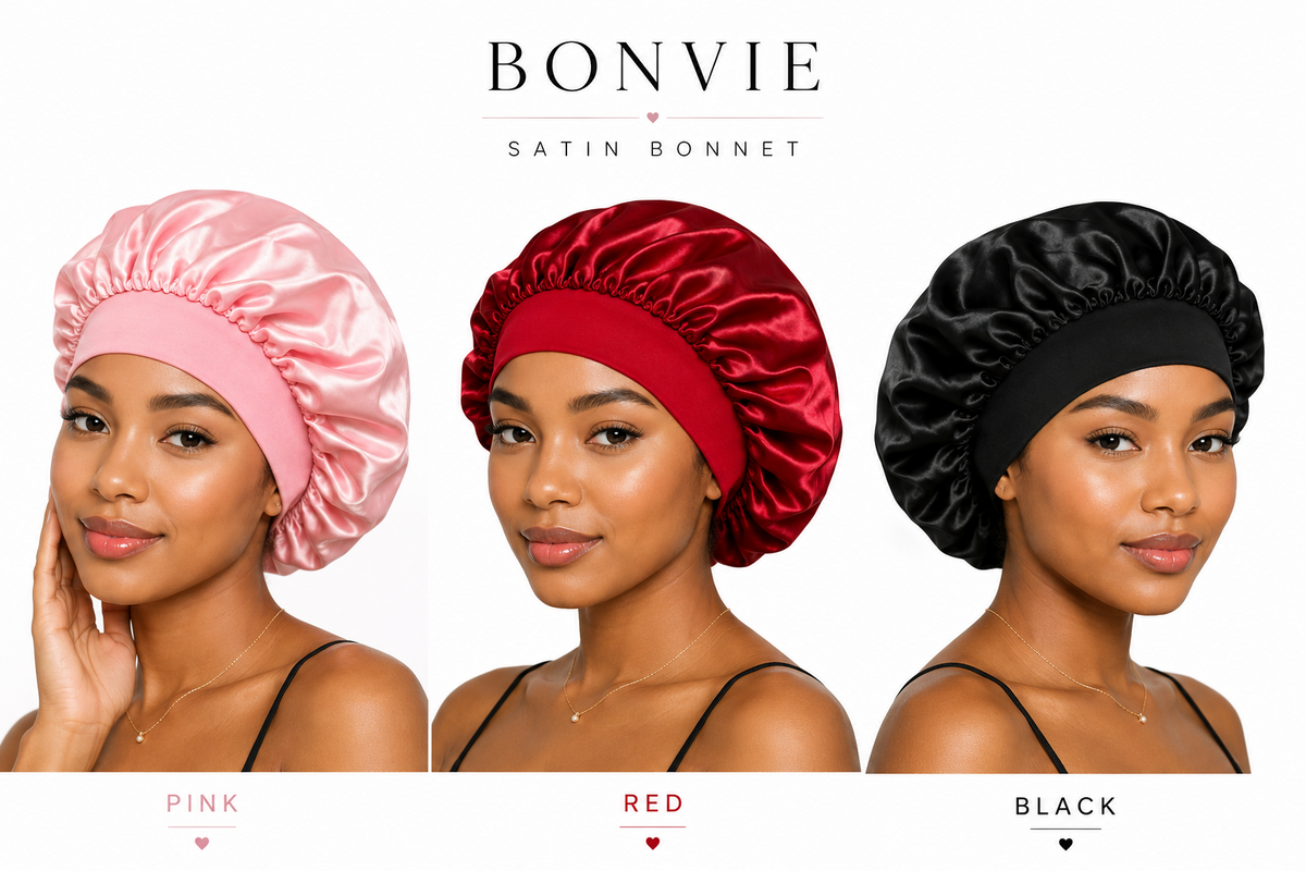 BONVIE Satin Bonnet in Pink, Red and Black